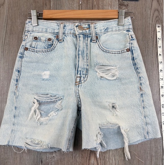 Aeropostale Pants - Aeropostale 90s Baggy Distressed High Waisted Denim Shorts Light Wash Blue 00